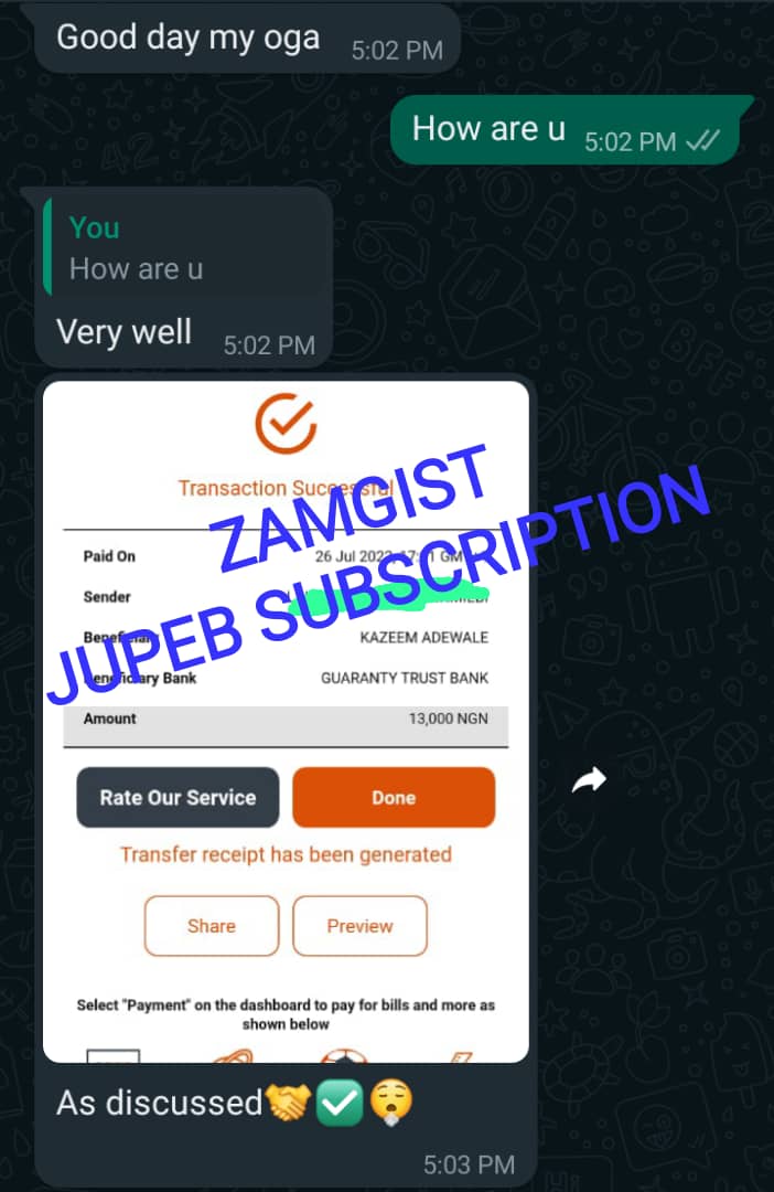 Zamgist JUPEB RUNZ 2023 Payment proof