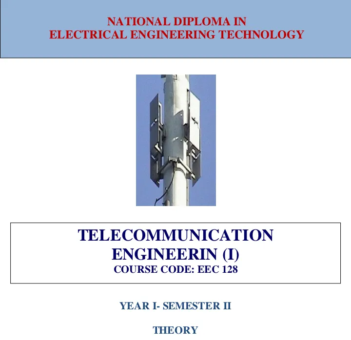 EEC 128 pdf download: Telecommunication Engineerin (I) Pdf Download