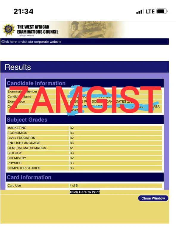Zamgist previous candidates Waec results and testimonials