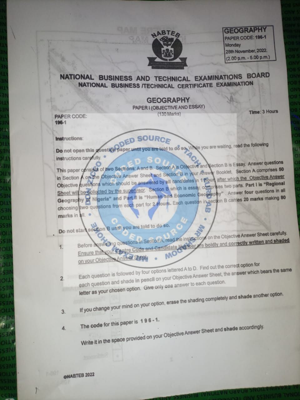 Nabteb GCE Geography Questions and Answers 2023/2024 ZAMGIST