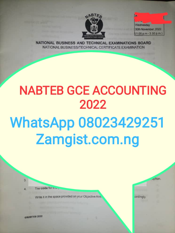 Nabteb GCE Financial Accounting 2022 Questions And Answers