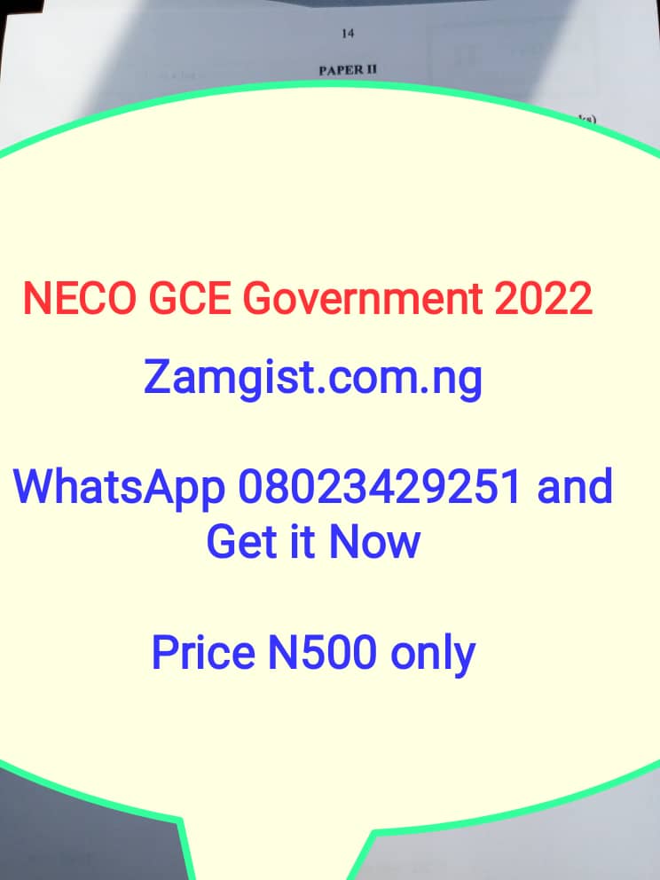 NECO GCE Government 2022 Question And Answer