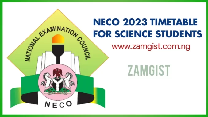 NECO 2023 Timetable for Science students