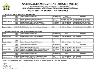 NECO GCE 2024 Updated Timetable and Important Adjustments