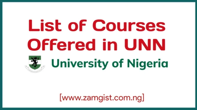 List of Courses Offered in UNN And Their Cut off Mark