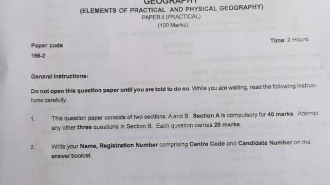 NABTEB GCE Geography Practical 2024 Questions And Answers