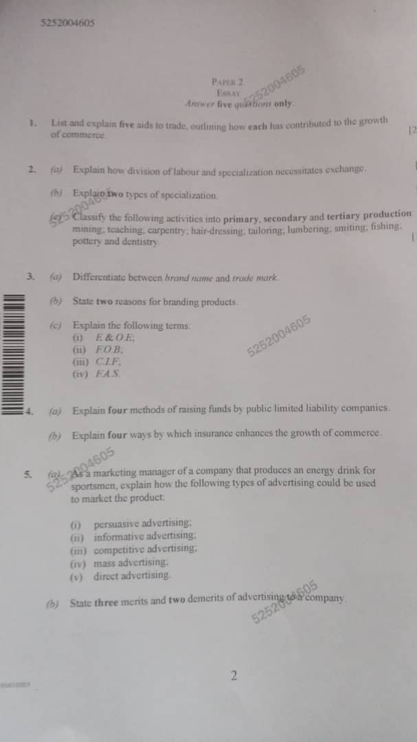 WAEC GCE Commerce Answer 2024