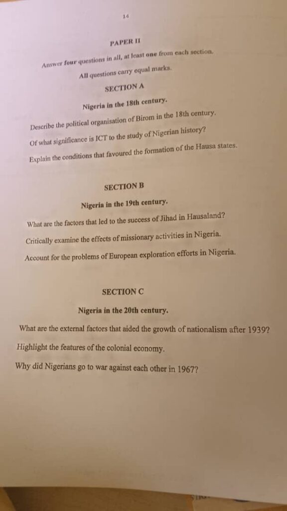 NECO GCE History Questions And Answers 2024